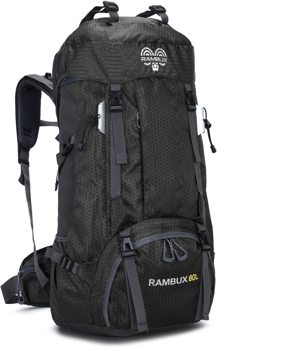 RAMBUX® 60L Wandelrugzak - Hiking & Trekking Backpack - Lichtgewicht Outdoor Rugzak - Zwart