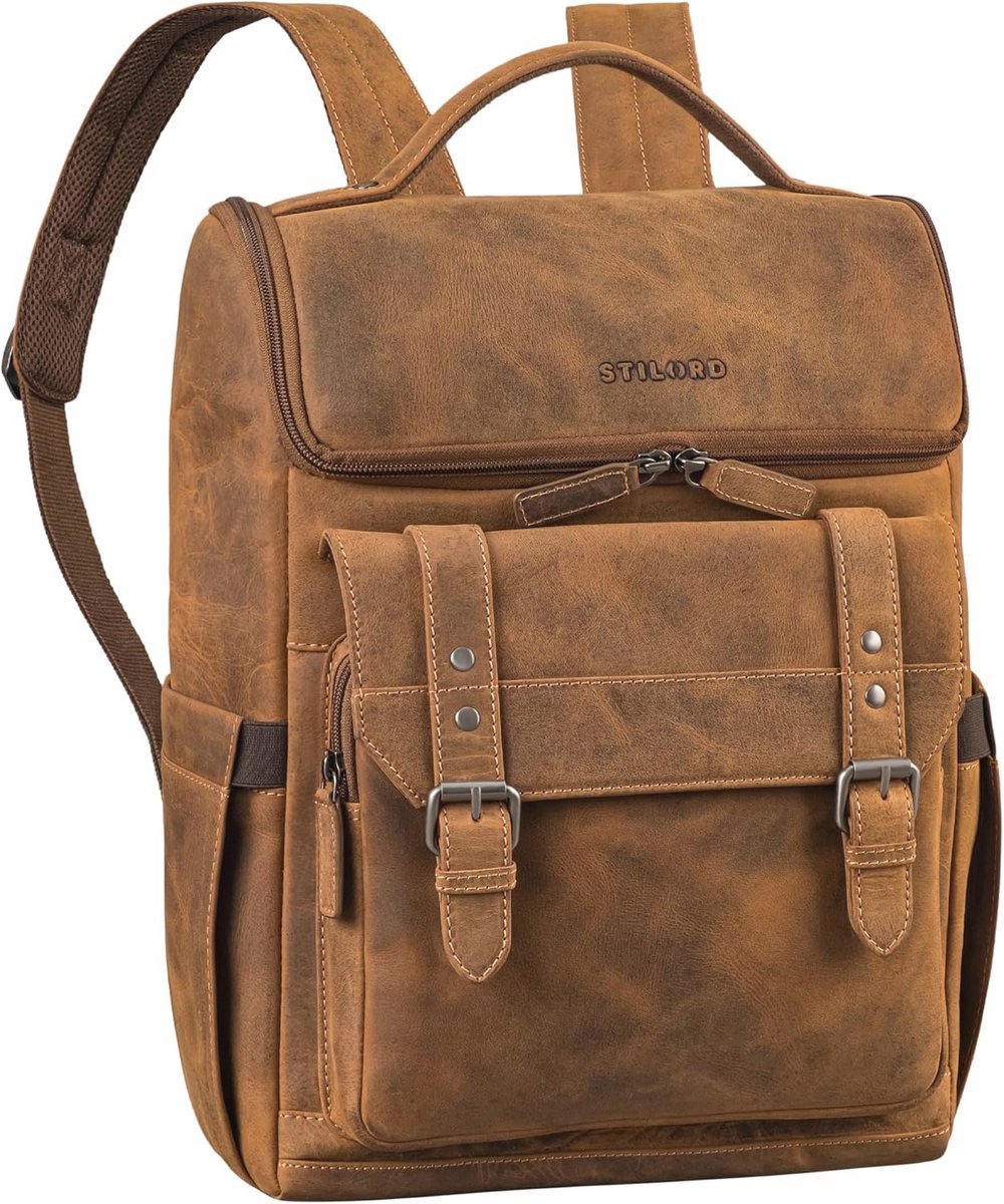 STILORD Gian Men's Leather Backpack Modern Large Laptop Backpack 15.6-16 Inch Work Backpack for Office Travel University Men's Backpack Genuine Leather