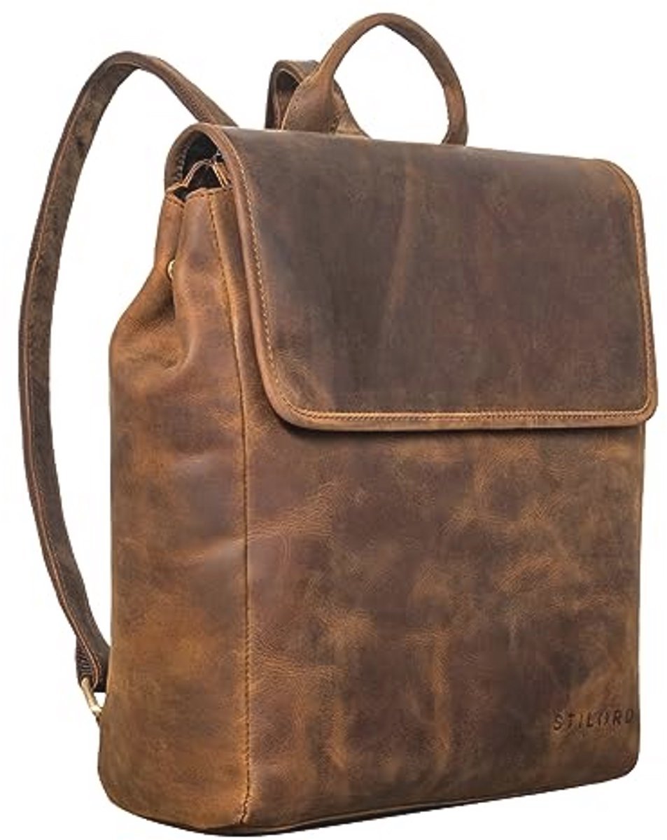 STILORD 'Misha' Leather Daypack Vintage Backpack for Women Men Small Backpack Handbag Shoulder Bag City Backpack for Work University Travel, vinto - brown, Rucksack Backpacks