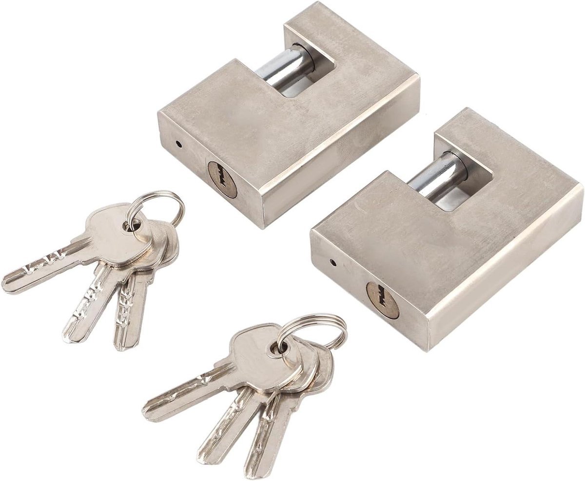 Zwaar Hangslot Set van 2, Gehard Staal Rechthoekig Slot met 6 Sleutels voor Hoge Beveiliging Thuis en Garage - Duurzaam Hangslot inbegrepen
