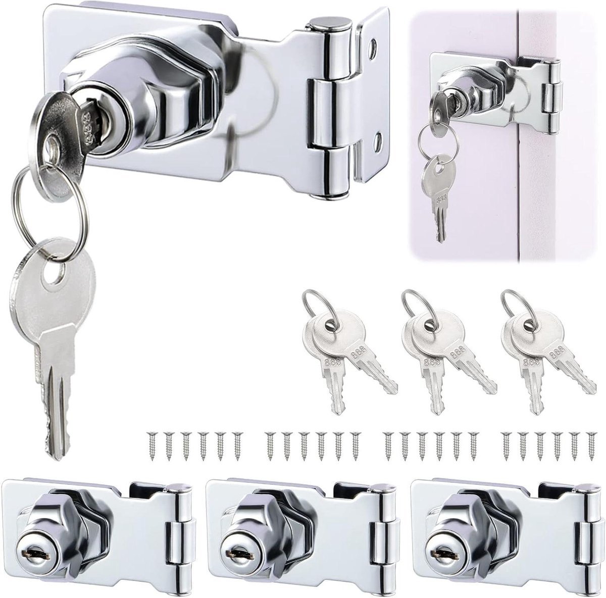 Allecta- hangslot - sleutelslot - grendel - deur - kast - veiligheidsslot - geschikt voor meubels - zilverfinsh