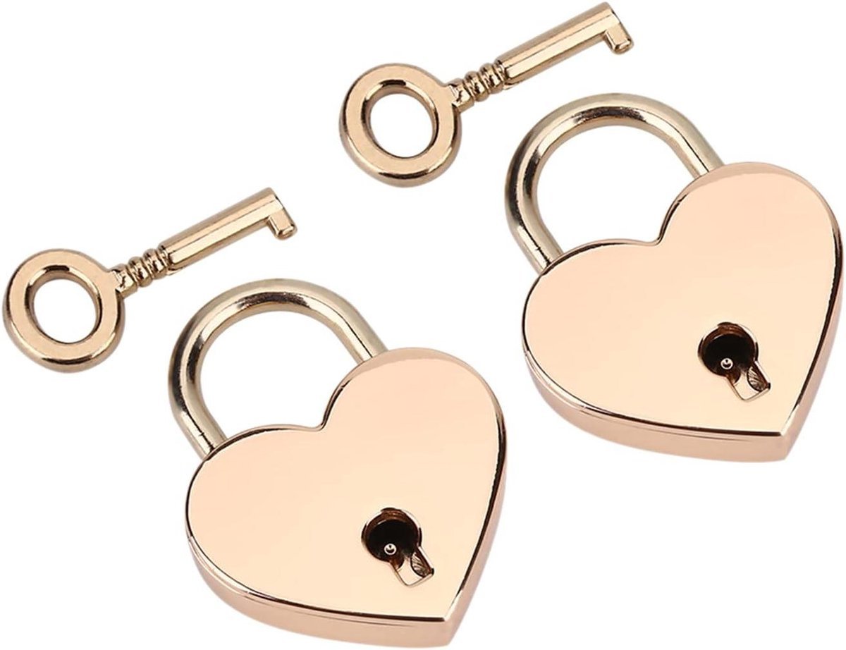 Hangslot in Hartvorm - Mini Lock Set - Roze Hart - Metaal - Liefde - Sleutel - 2 Sets - Klein Formaat - Geschikt voor Decoratie - Roos Model