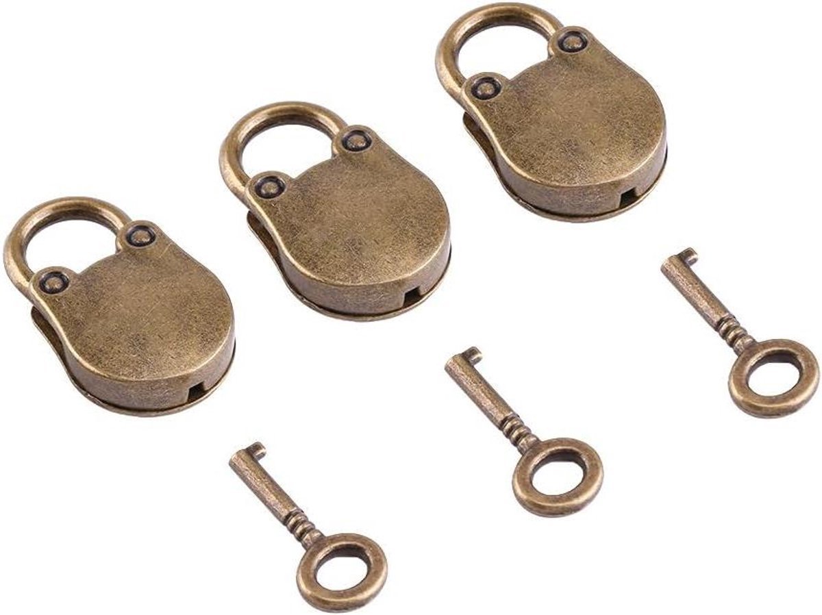Hangsloten Vintage Stijl Mini Antieke Hangsloten Kleine Bagage Doos Home Hardware Decoratie - Hangsloten - Vintage - Antiek - Bagage - Thuishardware - Decoratie - Geschikt voor Doos en Koffers - Bruin en Brons
