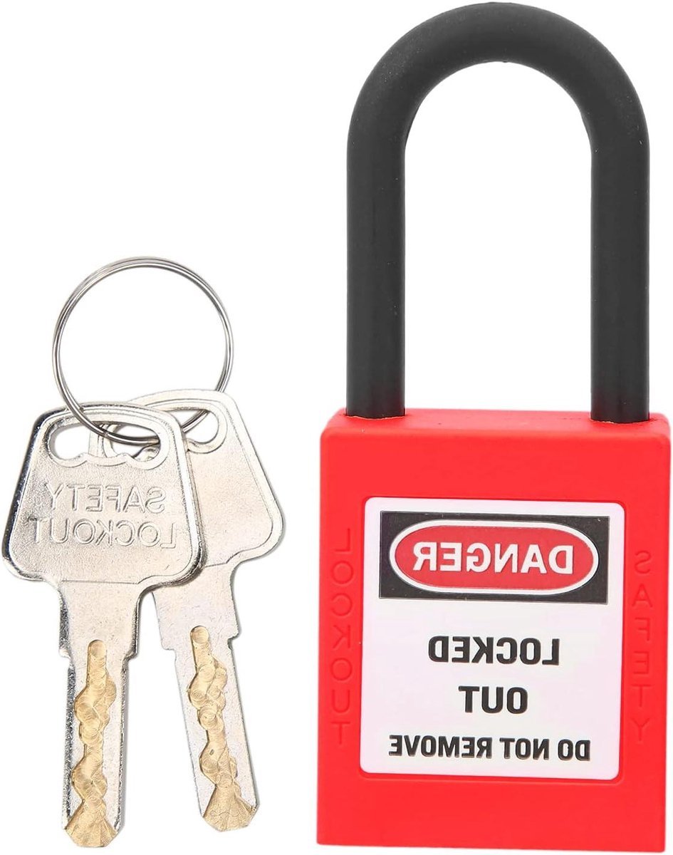 Lock Out Tag Out hangslot met lange beugel, verschillend ingetoetst, roestwerend, stof- en weerbestendig in rood - Beveiligingsslot voor Lockout Tagout - Veiligheidsmaatregelen - Duurzaam materiaal.